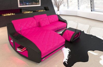 Ledersofa Swing L Form Ecksofa pink schwarz Ledersofa mit LED Couch & USB Anschluss