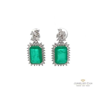 Ohrringe aus 925er Silber Rhodiiert mit Synt. Smaragd und Zirkonia
