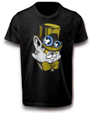Steampunk Katze Subkultur T-Shirt 122 - 3XL Baumwolle Normalgröße Dampf Punk Retro