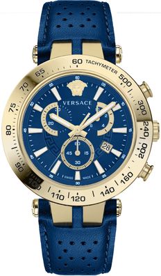 Versace VEJB00322 V-Race Bold Chrono gold blau Leder Armband Uhr Herren NEU