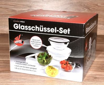 10 tlg Glasschüsseln Set Schwarz Weiß Glas Frischhaltedose von Gourmetmaxx NEU