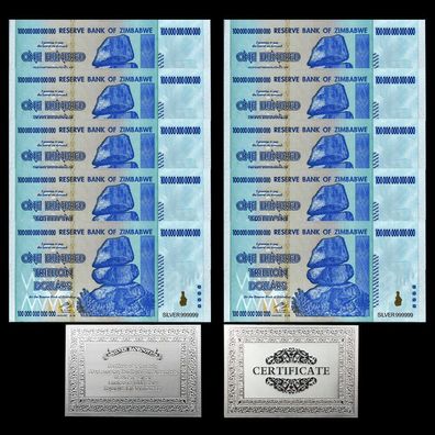 10 Scheine Hundred Trillion Dollar Souvenier Banknote Zimbabwe (CM462)