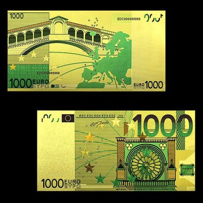 1000 Euro Banknote - vergoldet / Folie - sehr selten (CM464)