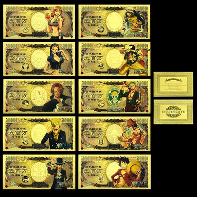 10er Sammler Set Goldfolie Banknote Anime O. Piece (CM467)