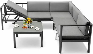 Lounge-Set aus Aluminium, Gartenlounge für 4-5 Personen, Gartenmöbel-Set Sitzgruppe