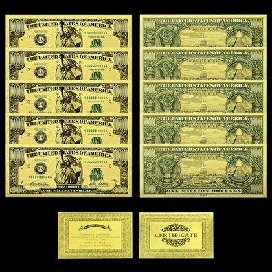 5 x 1 Million USA Dollar Goldfolie Banknote (CM470)