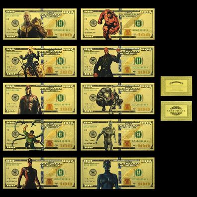 10er Sammler Set Goldfolie Banknoten Superhelden (CM473)