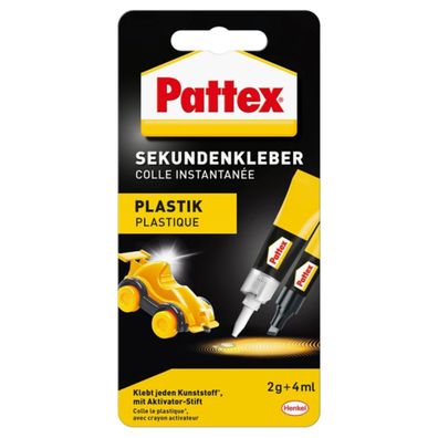 Pattex Sekundenkleber Plastix Plastik Kunststoffkleber flüssig 2-K 4ml/2g Transp