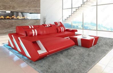 Ecksofa Apollonia L Form in rot Sofa Designersofa Ledersofa mit LED Couch & USB