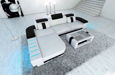 Ledersofa Bellagio L Form Sofa in weiss schwarz Ecksofa Ledersofa mit LED Couch & USB