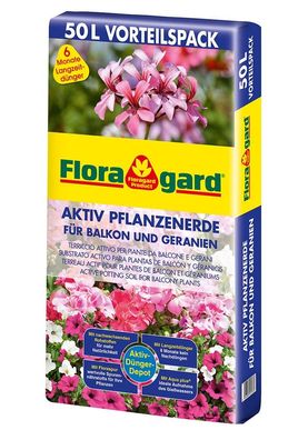 0,42€/ L) Floragard Aktiv Pflanzenerde für Balkon und Geranien 50L