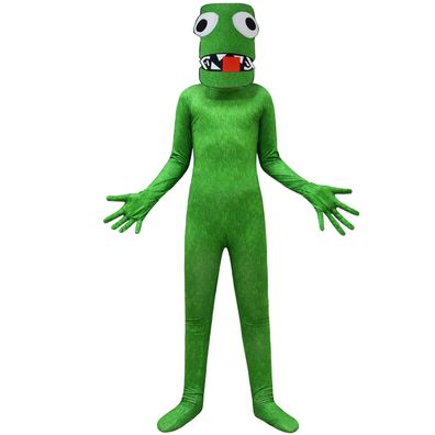 Kinder Rainbow Friends ROBLOX Green Monster Cosplay Kostüme Halloween Spiel Bodysuit