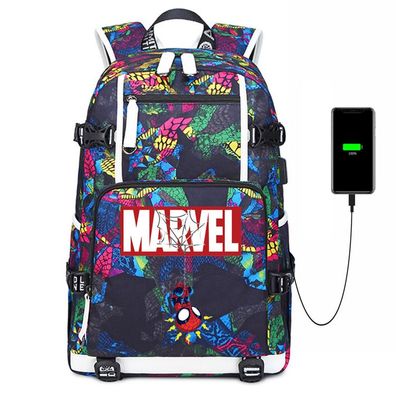 Herren Marvel Heroes Spider-Man USB Rucksack Reise Backpack Schultasche 30x15x47