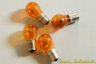 VESPA SET 4x Blinker Birne 12V/21W 7.00 Uhr - Gelb - PX / Lusso - Bau15s Orange