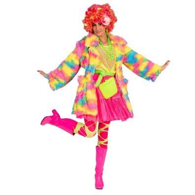 Kostüm Bunter Plüschmantel Rainbow Fantasy Regenbogen Karnevalsmantel Fasching