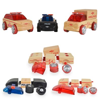 Moni Spielzeug Holzautos Einsatzwagen 3er Set Mini 53106, ab 3 Jahre geeignet