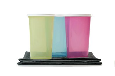 Tupperware To Go Eco 330 ml gelb + rosa + blau Becher Trinkbecher mit Deckel + ...