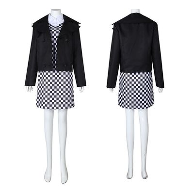 Damen The Addams Family Wednesday Cosplay Kostüm Mantel Gitter Kleid Set