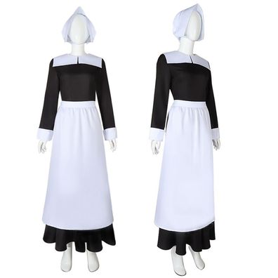 Damen Wednesday The Addams Family Cosplay Kostüm Maid Langes Kleid Set Cos Gift