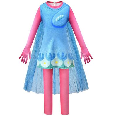 Kinder Trolls World Tour Poppy Cosplay Kostüm Jumper Skirt Cloak Bodysuit Set