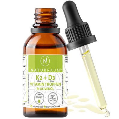 Vitamin D3 + K2 Tropfen Hochdosiert K2 MK7 99,7% ALL Trans - VEGGI MHD