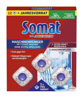 Somat Duo Maschinenreiniger Geschirrspülreiniger Tabs Jahresvorrat 12 Stück
