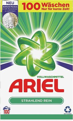 Ariel Waschmittel Pulver Vollwaschmittel Strahlend Rein 100 Waschladungen 6,5kg