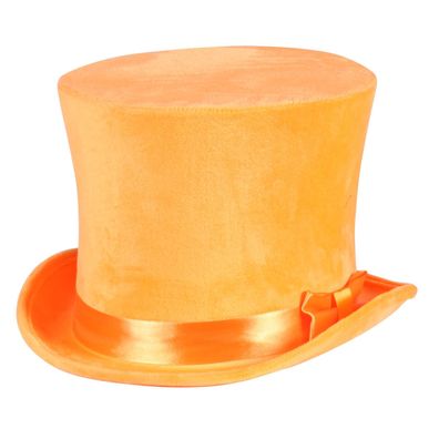 Zylinder Hut Flair samtiger Zylinderhut neon orange Chapeau Karneval Fasching