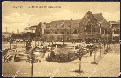 Ak Aachen: Bahnhof und Kriegerdenkmal