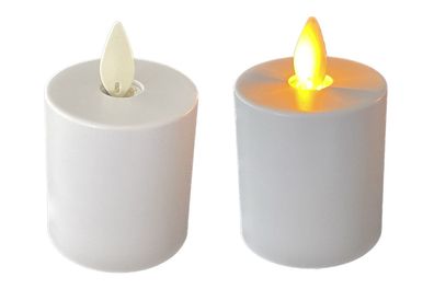 LED Kerzen weiß 2-er Set 4,5x8cm bewegliche Flamme Kunststoff Timer warmweiß