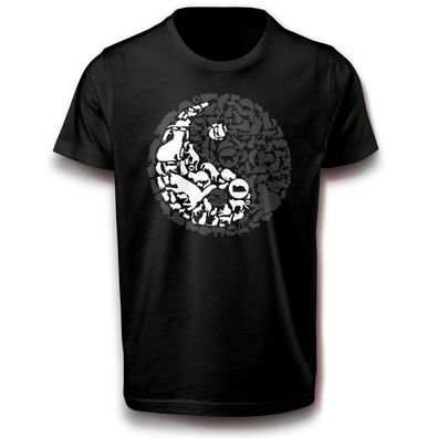 Yin Yang Katzen Universum T-Shirt 122-3XL Baumwolle Geschenk Daoismus Energie Katze
