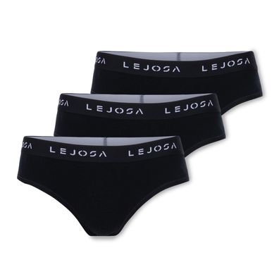 LEJOSA Damen Slips, Schwarz im Bikini-Schnitt aus Baumwolle 3er Pack
