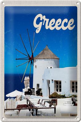 Blechschild Reise 20x30 cm Greece Griechenland weiße Häuser Schild tin sign
