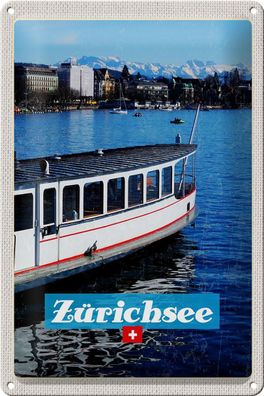 Blechschild Reise 20x30 cm Zürich Schiff Boot See Stadt Gebirge Schild tin sign