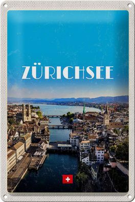 Blechschild Reise 20x30 cm Zürich Ausblick auf die Stadt Urlaub Schild tin sign