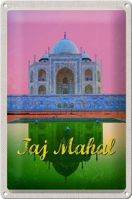 Blechschild Reise 20x30 cm Indien Asien Taj Mahal Agra Yamuna Schild tin sign