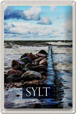 Blechschild Reise 20x30 cm Sylt Insel Strand Meer Ebbe und Flut Schild tin sign