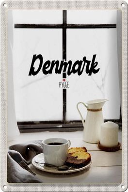 Blechschild Reise 20x30 cm Dänemark Kaffee und Kuchen Fenster Schild tin sign