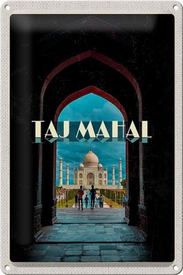 Blechschild Reise 20x30 cm Indien Taj Mahal Menschen Muslime Schild tin sign