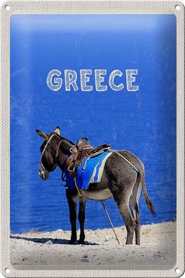 Blechschild Reise 20x30 cm Greece Griechenland Esel Blick Meer Schild tin sign