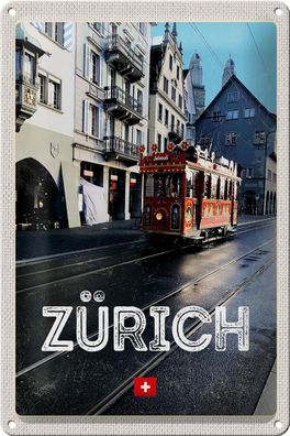 Blechschild Reise 20x30 cm Zürich Schweiz Jelmoli Straßenbahn Schild tin sign