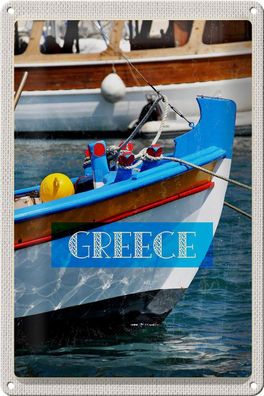 Blechschild Reise 20x30 cm Greece Griechenland Sommer Boot Meer Schild tin sign