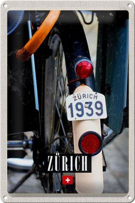 Blechschild Reise 20x30 cm Zürich Fahrrad 1939 Europa Deko Schild tin sign