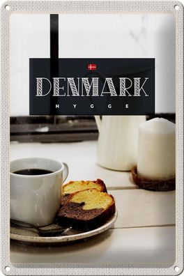 Blechschild Reise 20x30 cm Dänemark Kaffee Marmorkuchen Wohnung Schild tin sign