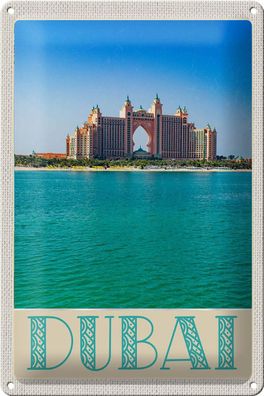 Blechschild Reise 20x30 cm Dubai Strand Meer Moschee Sonne Schild tin sign
