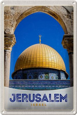 Blechschild Reise 20x30 cm Jerusalem Israel Tempel gold Urlaub Schild tin sign