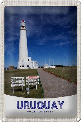 Blechschild Reise 20x30 cm Uruguay Amerika USA Leuchtturm Schild tin sign