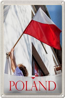 Blechschild Reise 20x30 cm Polen Europa Flagge Haus Urlaub Schild tin sign