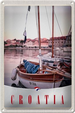 Blechschild Reise 20x30 cm Kroatien Boote Stadt Meer Urlaub Schild tin sign