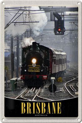 Blechschild Reise 20x30 cm Brisbane Australien Lokomotive Deko Schild tin sign